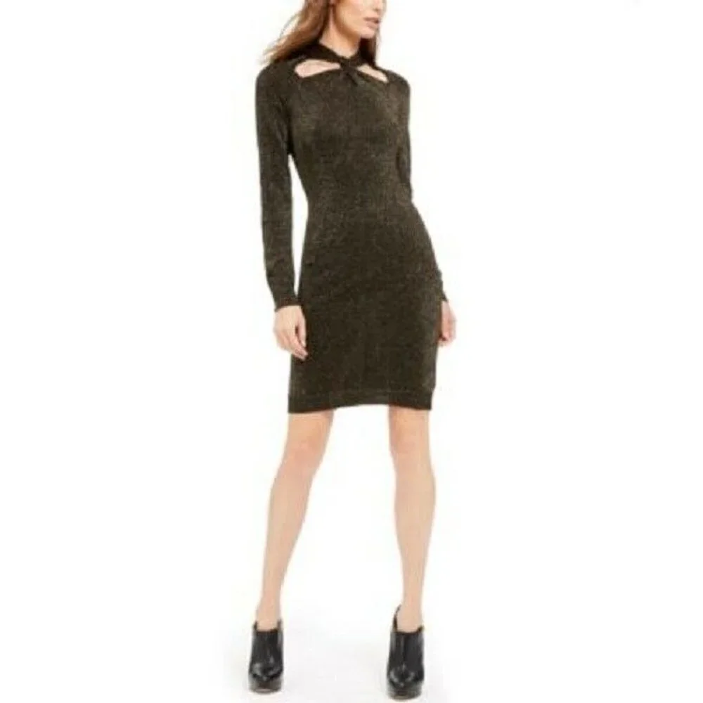 Michael Kors Khaki Metallic Twist Sweater Dress‎ M